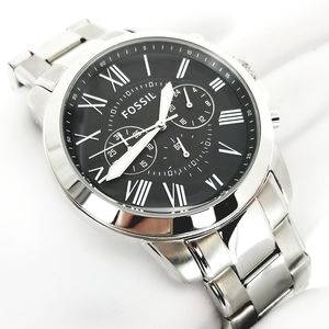 Fossil Mens Grant Chronograph Black Dial Stainless